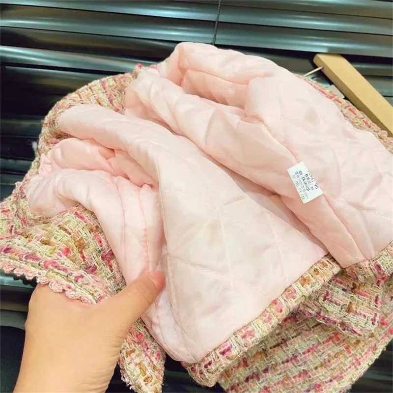 Clothing Sets Korean Suit For Girls Autumn And Winter Checkered Small Fragrant Wind Girl Set Fashion Coat+Short Skirt Knitting Two Piece Set