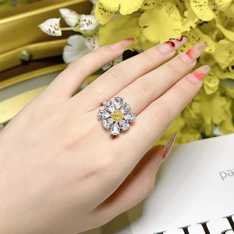 Premium Colored Gemstone Ring Artificial Yellow Diamond 100% 18K gold 100% 9K gold ring Wedding ring 240626