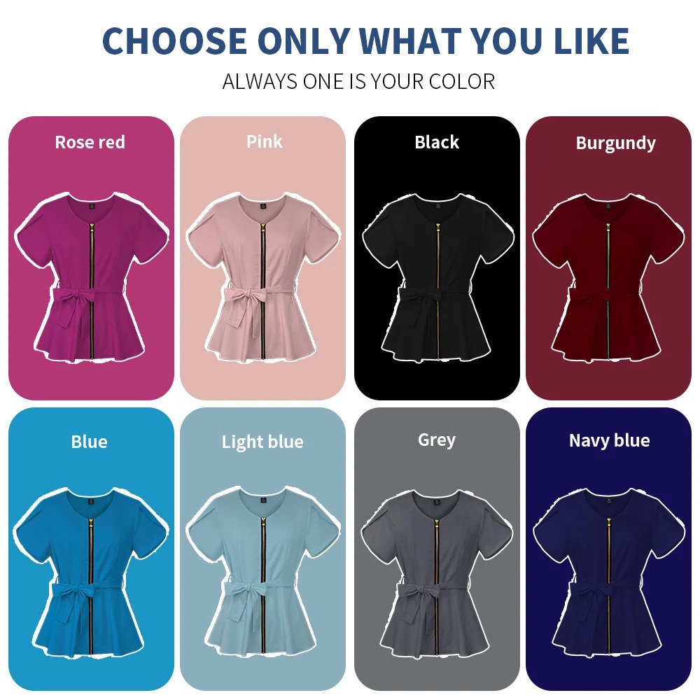 Slim Fit Unifrom Wholesale Nurse Uniform High Quality Belt Solid Color Scrub Tops Beauty Salon Workwear Doctor Shirt 240704