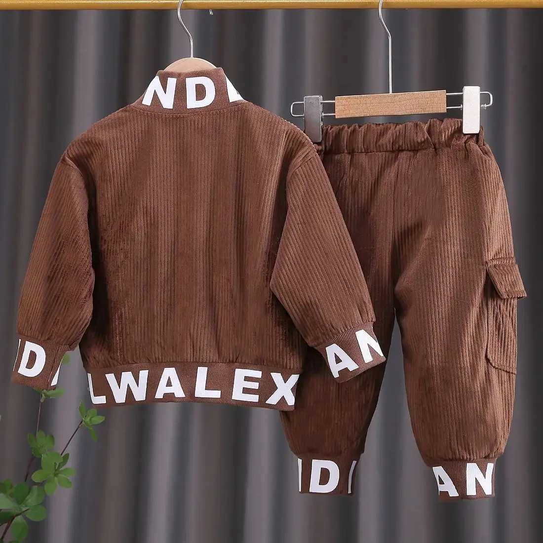 Clothing Sets Children Clothing 2024 New Baby Autumn Clothes For Kids Boys Girls Letter Standing Collar Corduroy Jackets+Pants Outfit 2PCS Set