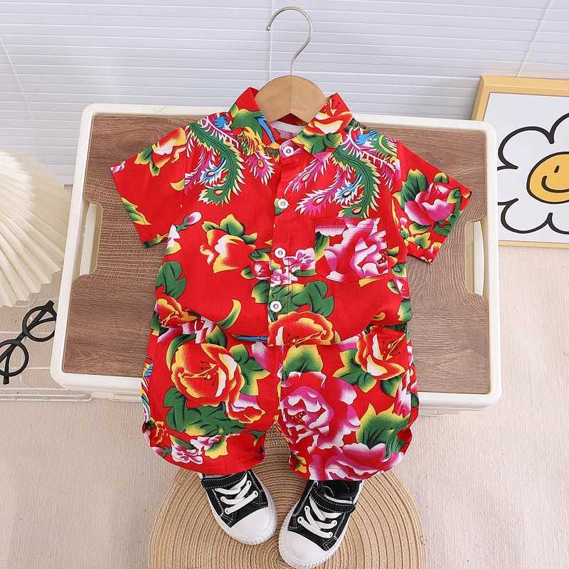 Clothing Sets New Chinese Style Summer Children Boy Girl Clothes Full Print Short Sleeve Lapel Shirts Shorts 2Pcs/Set Toddler Casual Outfits