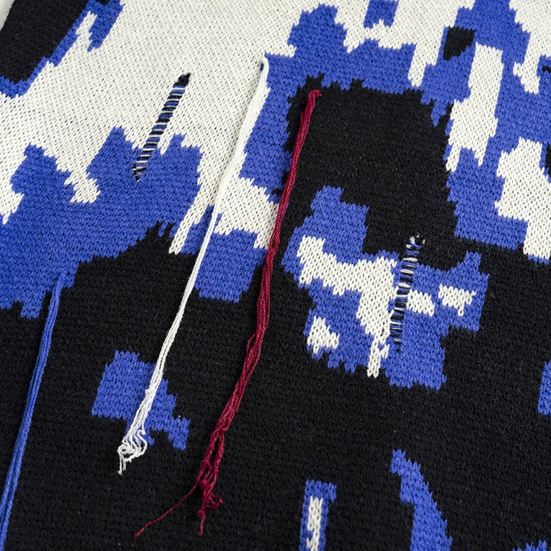 Harajuku retro black blue tassel jumper knitted sweater vest oversized Korean sleeveless sweater grandpa ugly sweater women Y2K 240704