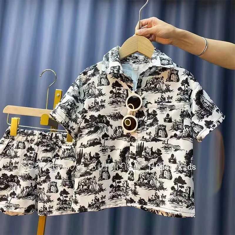 Clothing Sets Childrens Summer New Shirt set Two-piece Ultra-thin Short Sleeved Shorts Printed Handsome Baby Set Kids Outfits