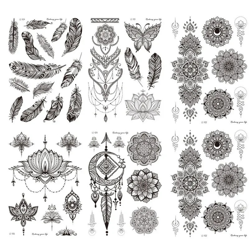 Black lace pattern rose peony girl temporary tattoo waterproof tattoo sticker 3D flower womens shoulder DIY 240705
