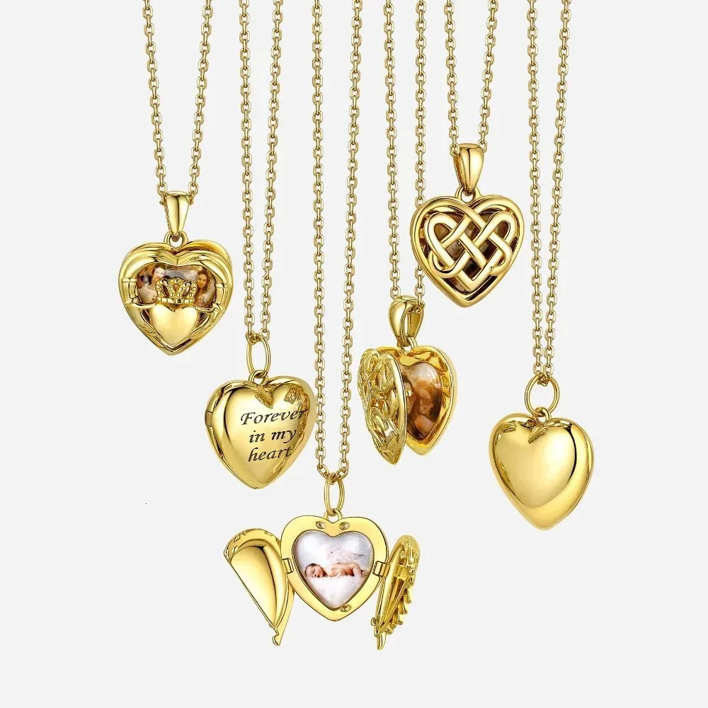 U7 925 Sterling Silver Heart Locket Necklaces for Woman Personalized Engraving 1/2 Pos Custom Jewelry 240626