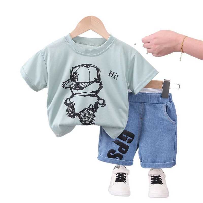 Clothing Sets Children Summer Casual Clothes Suit Kids Boys Short Sleeve T-Shirt Denim Short 2pcs/Set Infant Toddler Outfit Clothing 1-5 Years