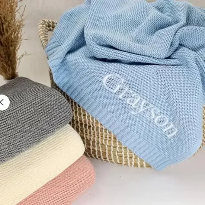 Personalized Name Baby Knitted Blanket Cotton 100x80cm Skinfriendly Warm born Wraps Custom for Winter 240703