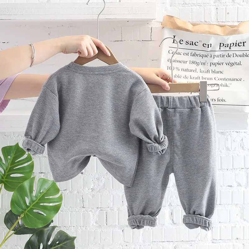 Clothing Sets Spring Autumn Children Clothes Baby Boys Cotton Solid Waffle Sweatshirt + Pants 2Pcs Set Toddler Fashion Costume Kids Tracksuits