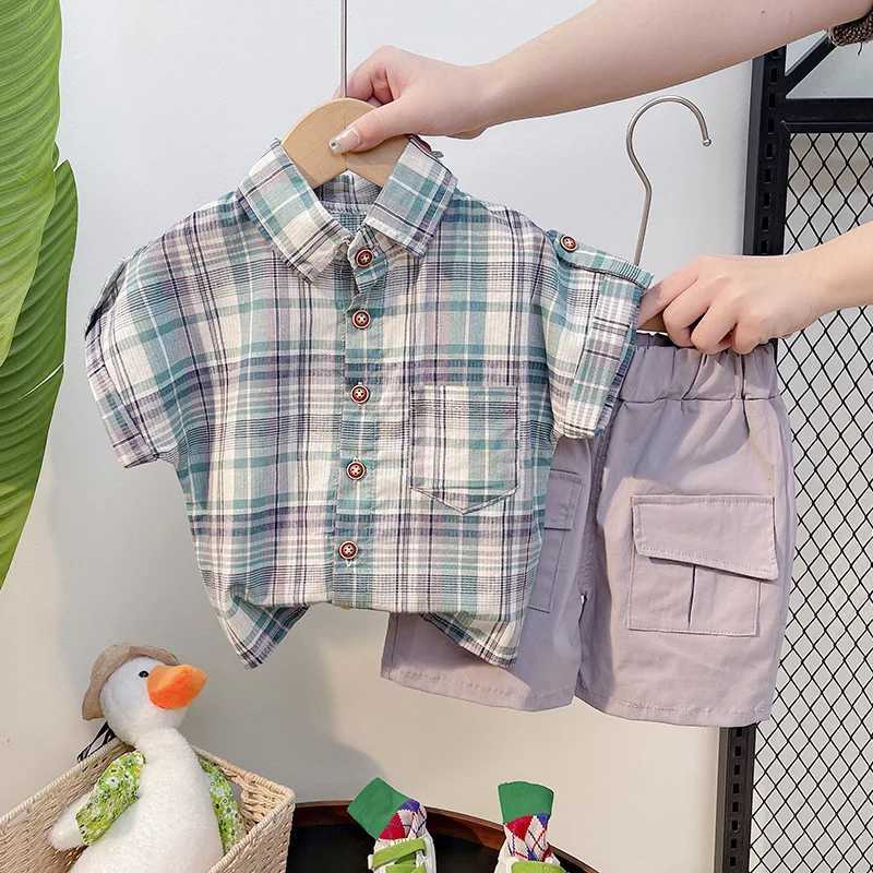 Clothing Sets Boys Clothing Sets Summer Infant Clothes Children Plaid Lapel Shirt Shorts 2Pcs Outfits Toddler Fashion Costume Kids Tracksuit