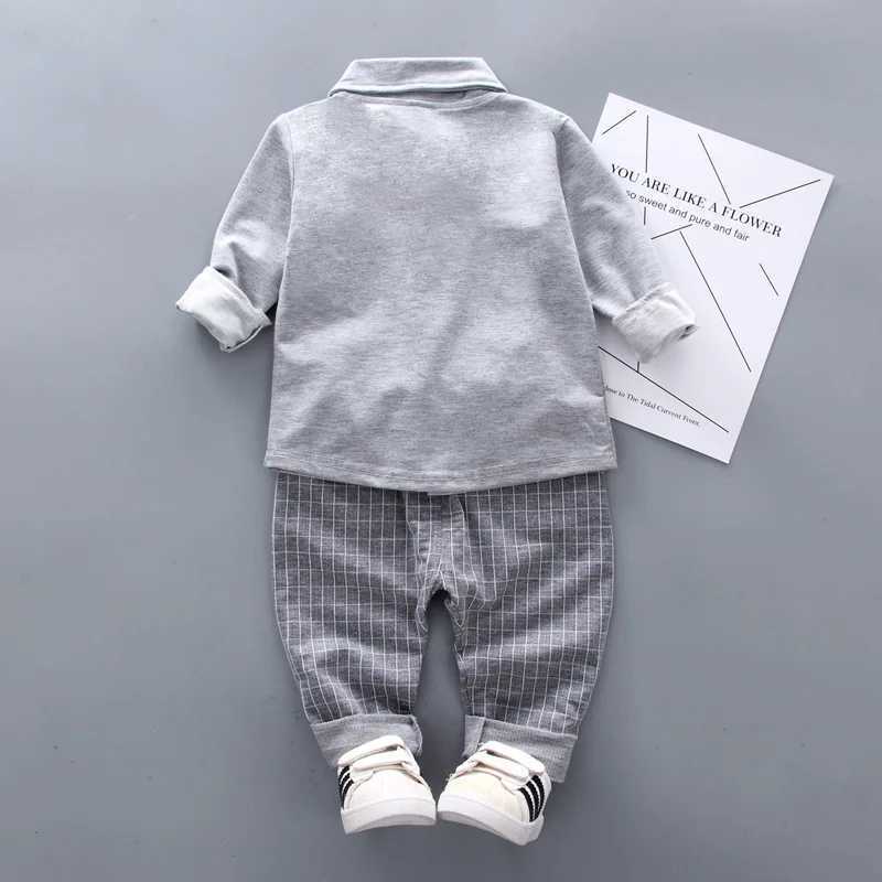 Clothing Sets Boys Solid Clothing Sets Spring Autumn Baby Cotton Long-Sleeve Tie Shirt Pants 2pcs Outfits Kids Elegant Gentleman Suit 1-4Y