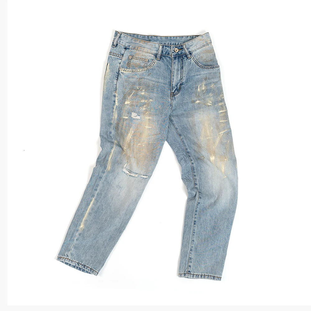 Summer Lyocell Thin Light Blue Denim Jeans for Men Stylish Distressed Ripped Hole Tapered Straight Pants 24ss Y2k Youth Male 240627