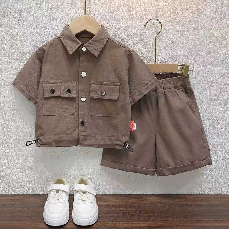 Clothing Sets Boys and Girls Summer Suit Childrens Summer Short Sleeved Boys Academy Style Handsome Workwear Two piece Set Trendy 2 4 6 8 9 Y
