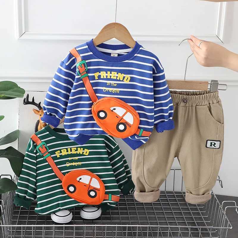 Clothing Sets Autumn Children Clothes Baby Boys Casual Suit Striped Cars Sweatshirt Pants 2Pcs/Set Kids Infant Clothing Toddler Tracksuits