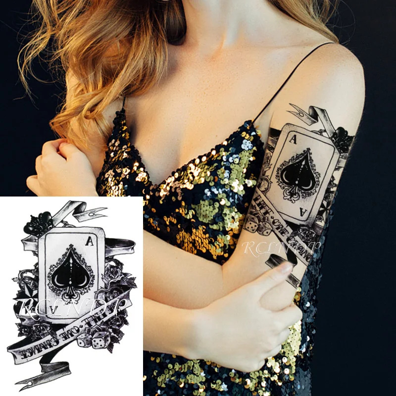 Waterproof Temporary Tattoo Sticker Playing Card Spades Creative Body Art Flash Tattoo False Tattoo Sticker 240705