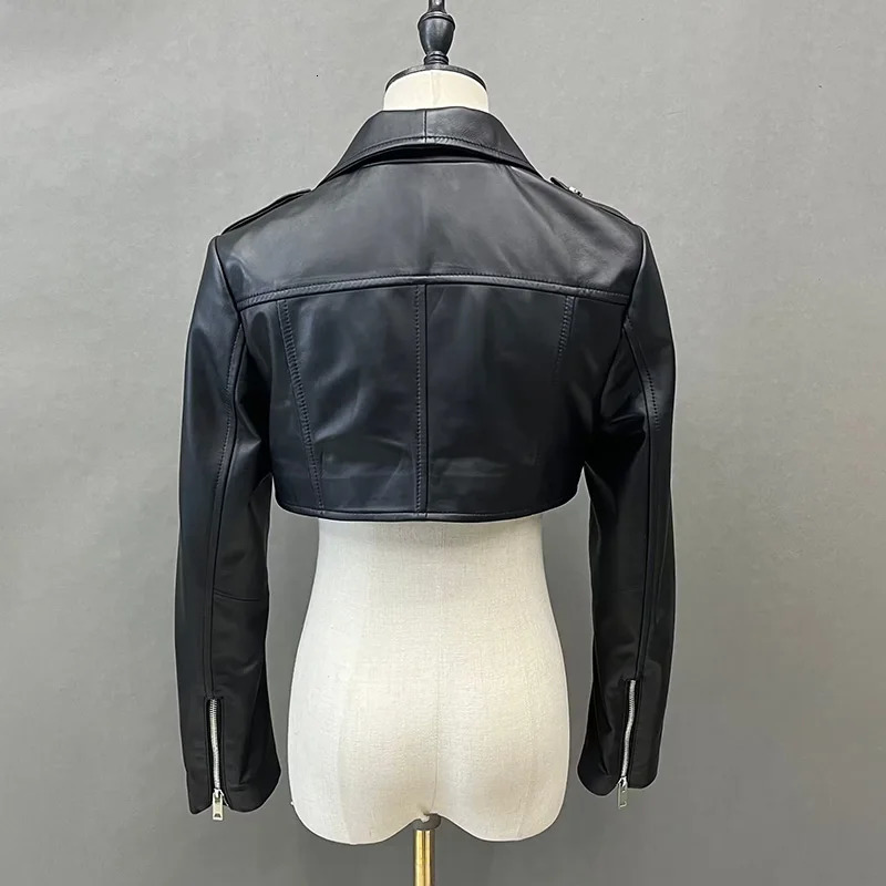Spring Autumn Leather Jacket Lady Fashion Moto Crop Jacket Y2K Women Short Coat Genuine Sheepskin FG5539 240625
