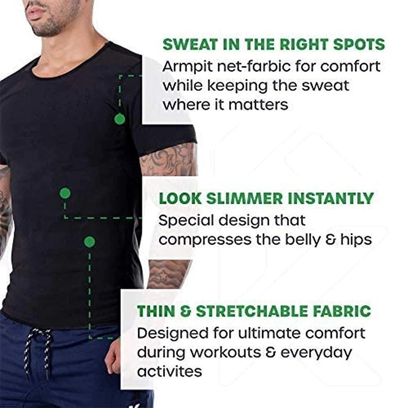 Mens Heat Trapping Shirt Sweat Body Shaper Vest Waist Slimmer Sauna Effect Suits Shapewear Compression Top Gym T-Shirt Sleeves 240703