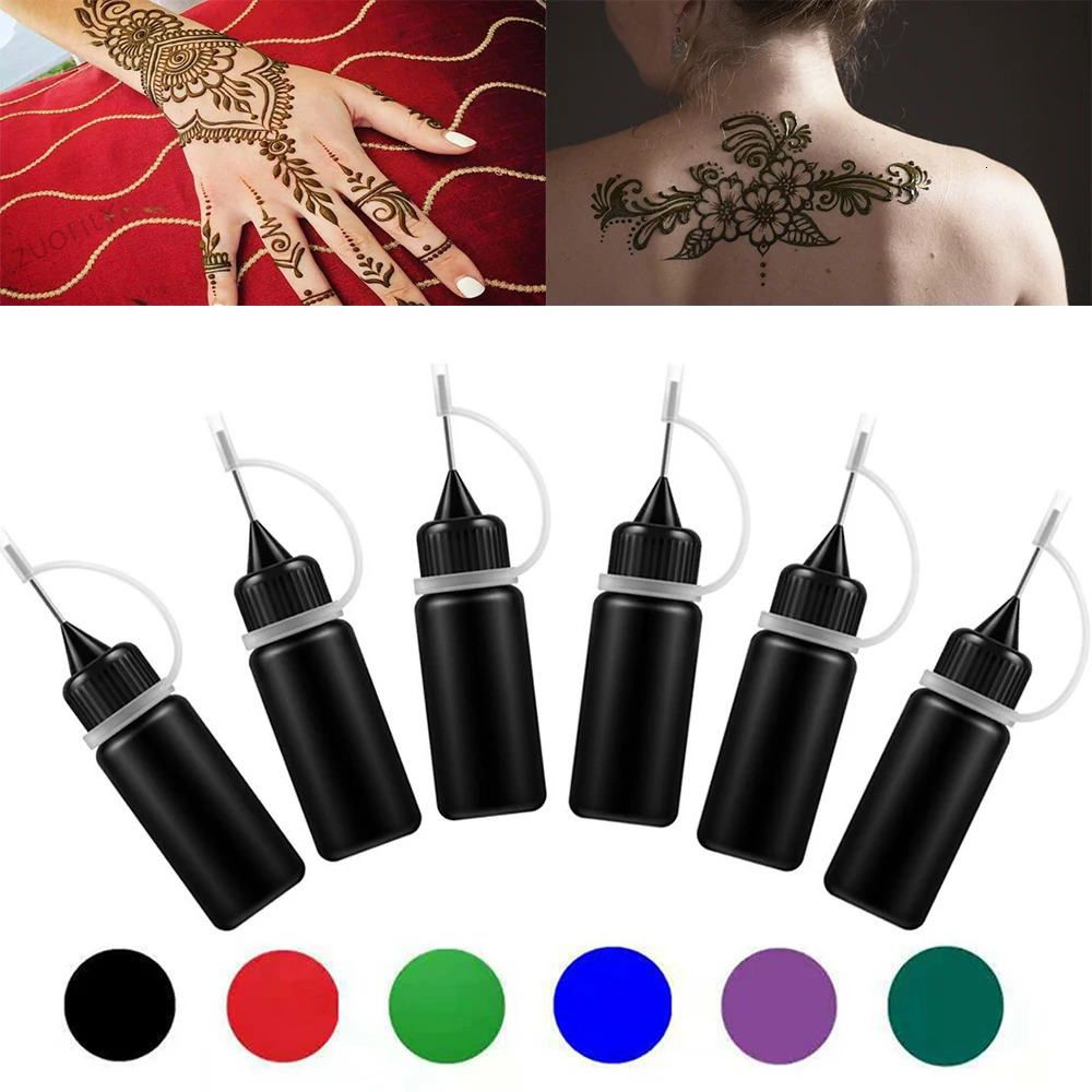 Liquid tattoo cream Black brown red henna Indian temporary tattoo sticker 10ml body color ink Natural organic fruit gel 240705