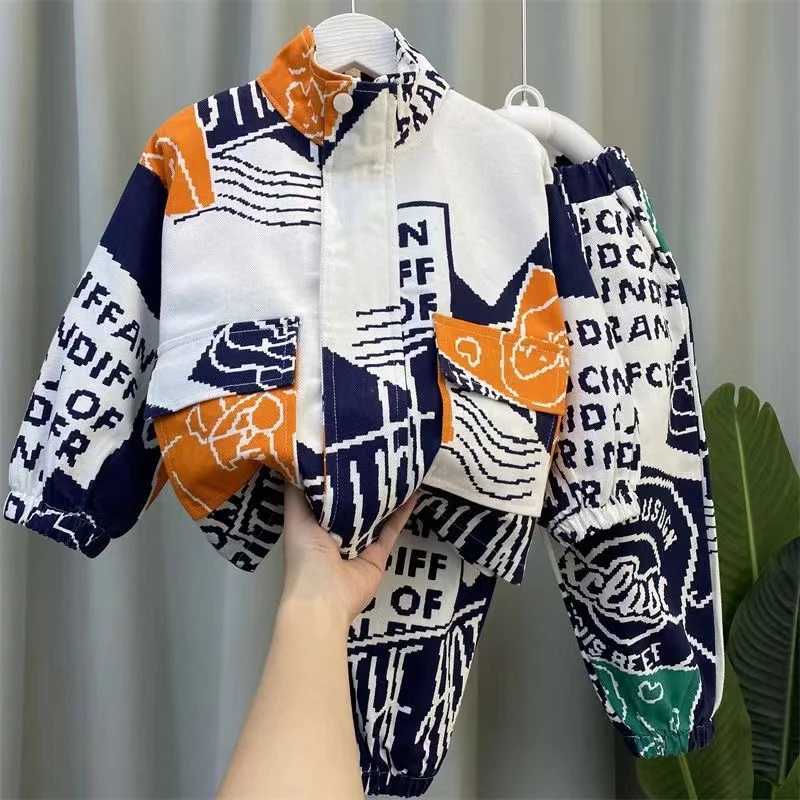 Clothing Sets Boys Set Spring and Autumn 2024 New Childrens Handsome Clothes Trendy Baby Autumn Fashion Cowboy Two Piece Set Kids Outfits
