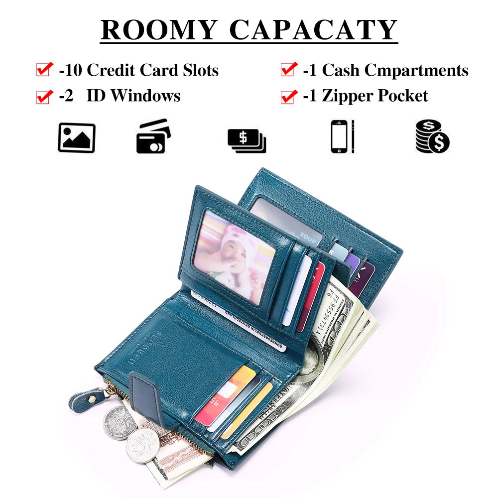 SENDEFN Casual Women Genuine Leather Wallet RFID Blocking Short Multi Function Large Capacity Zipper Coin Purse Money Clip 5191 240626