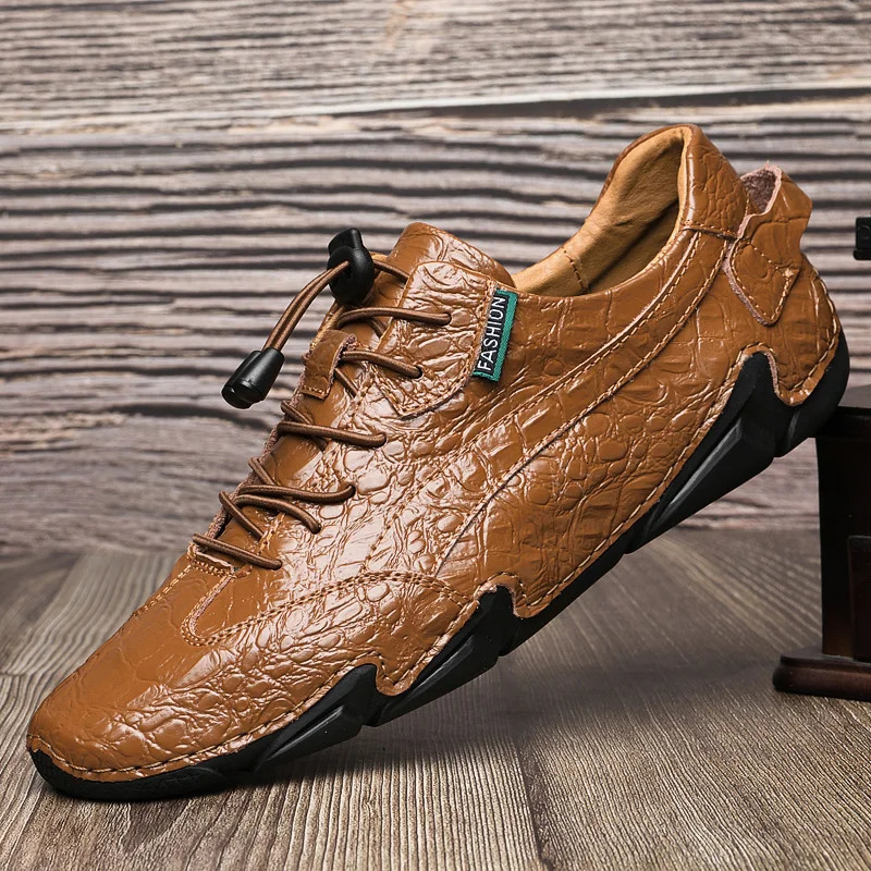 high-end mens leather shoes leather pattern soft-soled casual shoes cowhide lazy shoes non-slip driving shoes 240705