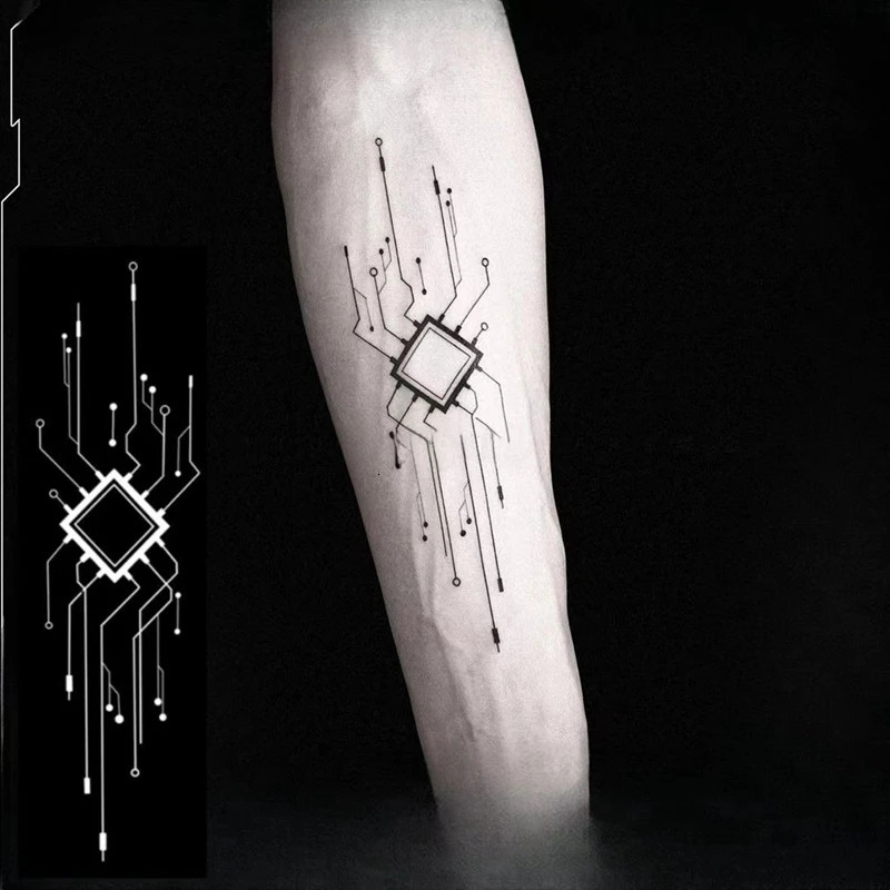 Herbal juice tattoo sticker cyberpunk artificial intelligence circuit board waterproof pattern long-lasting male arm tattoo sticker 240705