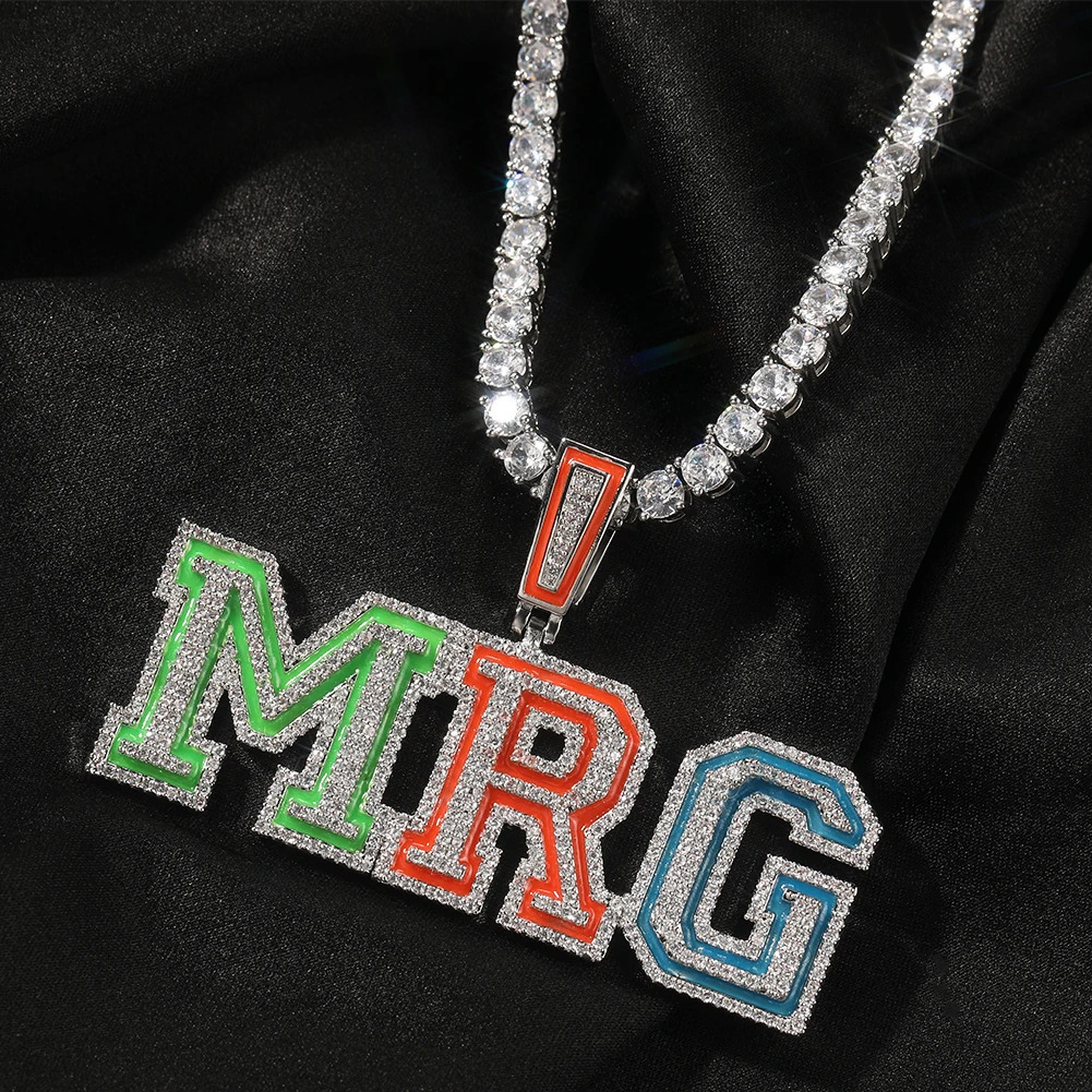 THE BLING KING Custom Fluorescent Name Pendant Necklace Iced Out Cubic Zirconia Chain Necklace Hiphop Punk Jewelry For Gift 240626