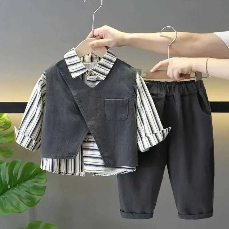 Clothing Sets Childrens Clothing Set Spring and Autumn New Korean Boys Baby Shirt+Pants +Vest 3Piece Set Kids Casual Set