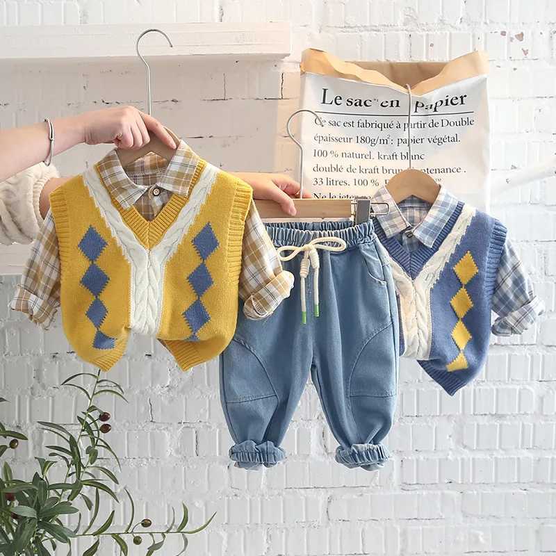 Clothing Sets Korean 2024 New Baby Boy Clothing Sets Autumn For Children Cotton Fashion Pants Shirt+Vest 3pc Kids Clothes Boy Suit 1-5Y