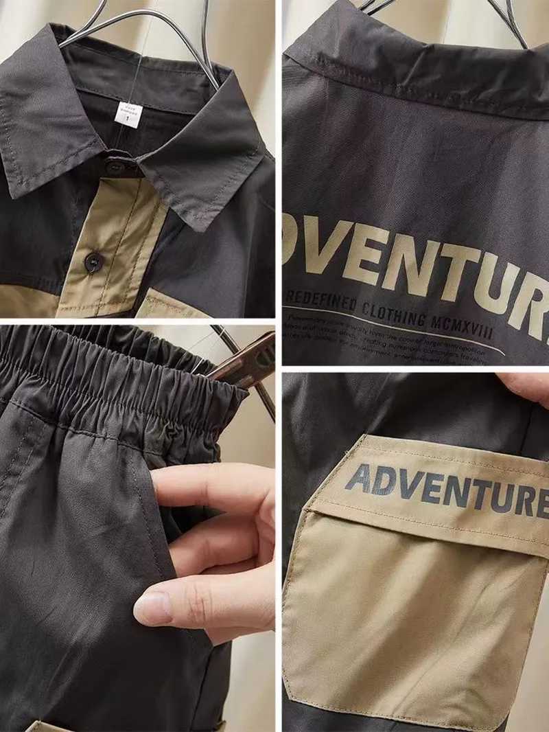 Clothing Sets Boys Shirt Short Sleeve Set 2024 New Fashionable Baby Thin Summer Clothing Childrens Handsome Two Piece Set