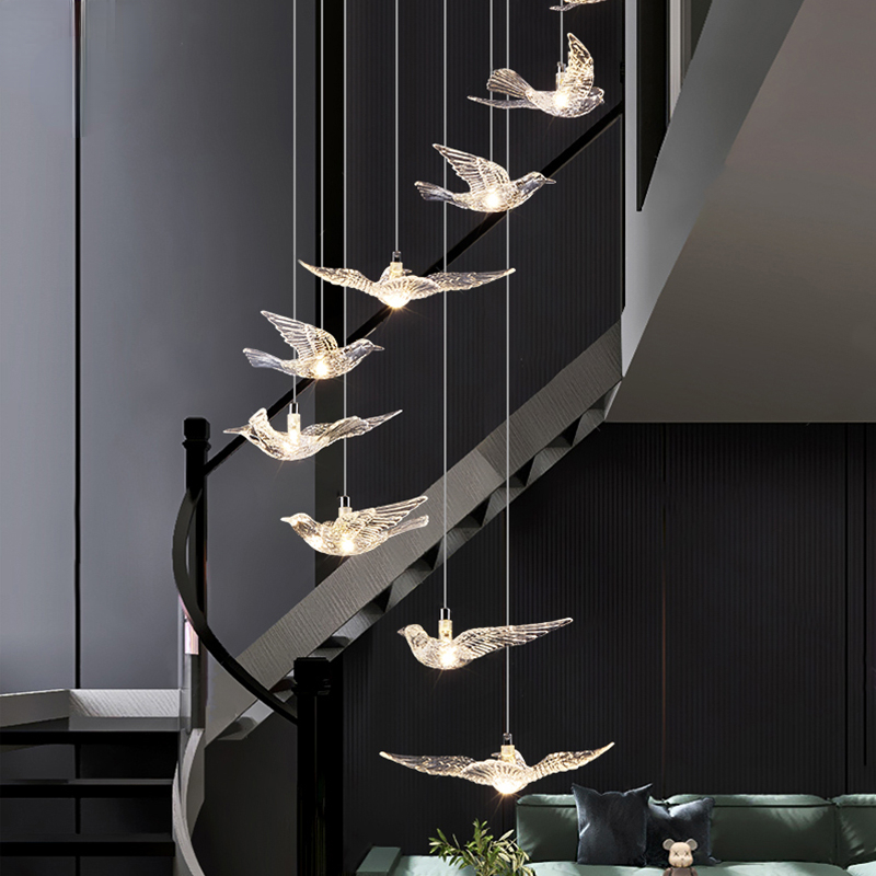 FULOC led chandelier for staircase luxury living room hanging lighting fixture hallway long spiral acrylic lamps