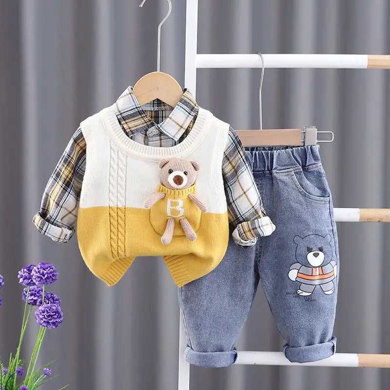 Clothing Sets Spring and Autumn Baby Boys Clothing Set New Childrens Sweater Vest Shirt Pants 3-piece Set Kids Outfits 6M 2T 3T 4T 5T