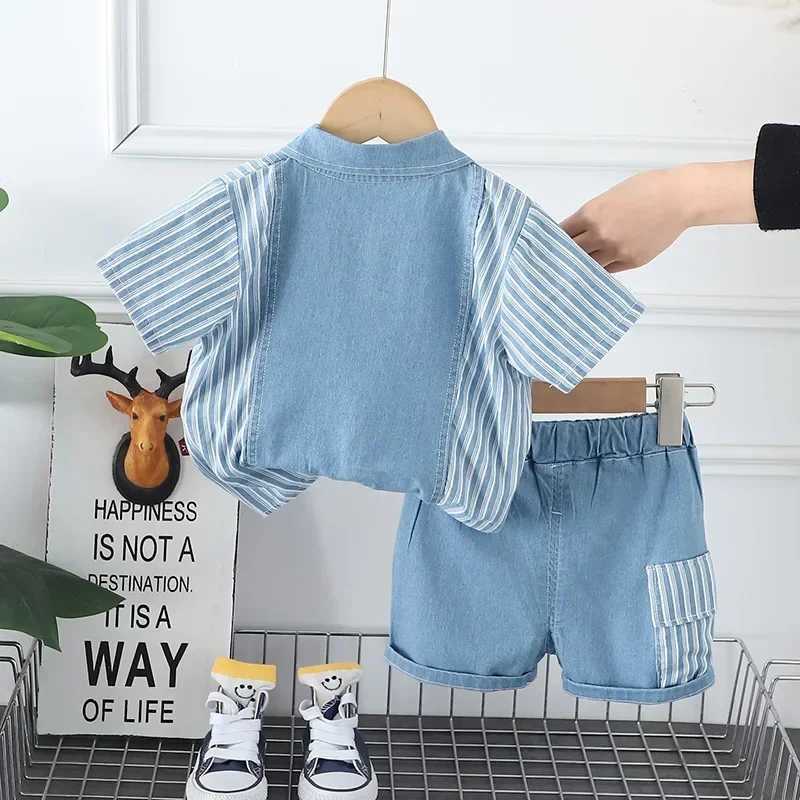 Clothing Sets New Children Fashion Boys Denim Clothing Sets Casual Striped Shirts Shorts 2pcs Kids Outdoor Suit Toddler Suit 0-5 Years