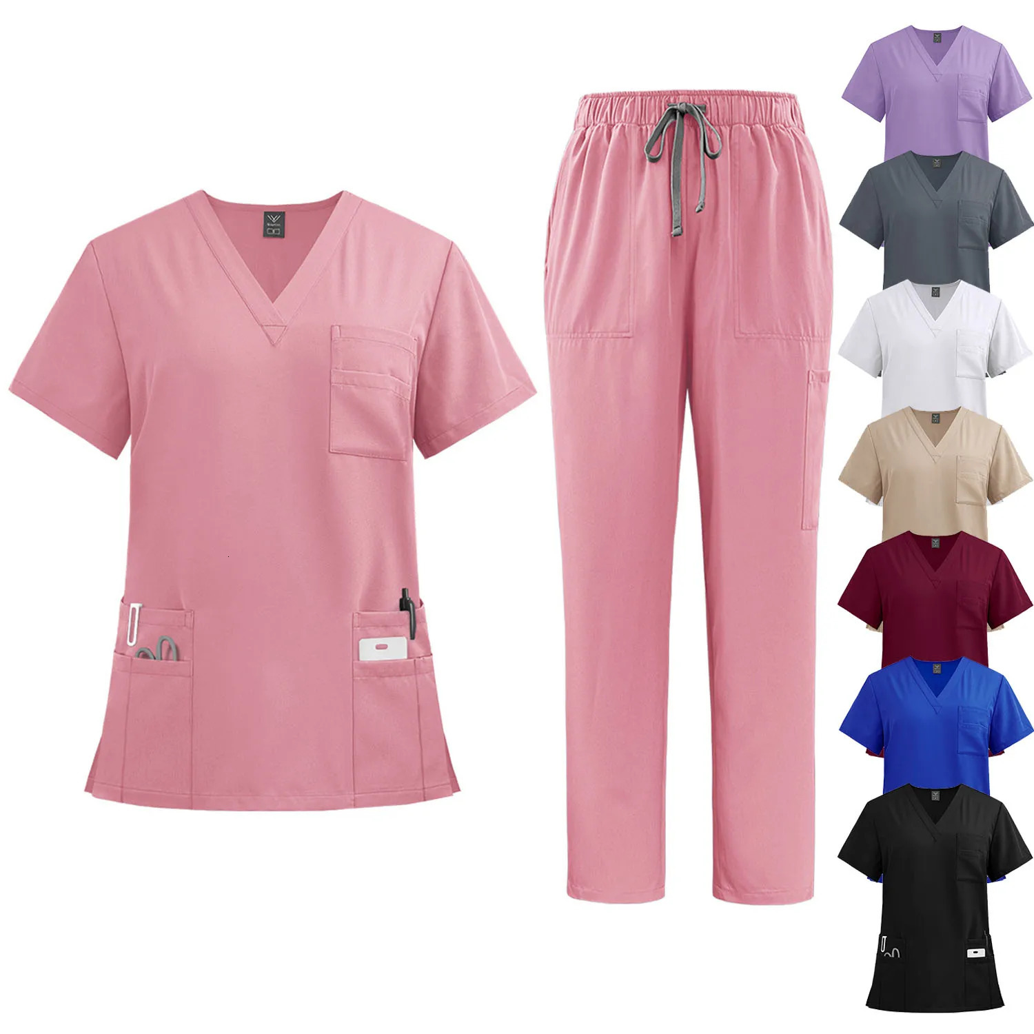 Classic Nurse Scrubs Set Men Nurse Accessories Uniform Dental Clinical Top Pants Lab Workwear Clothes 240704