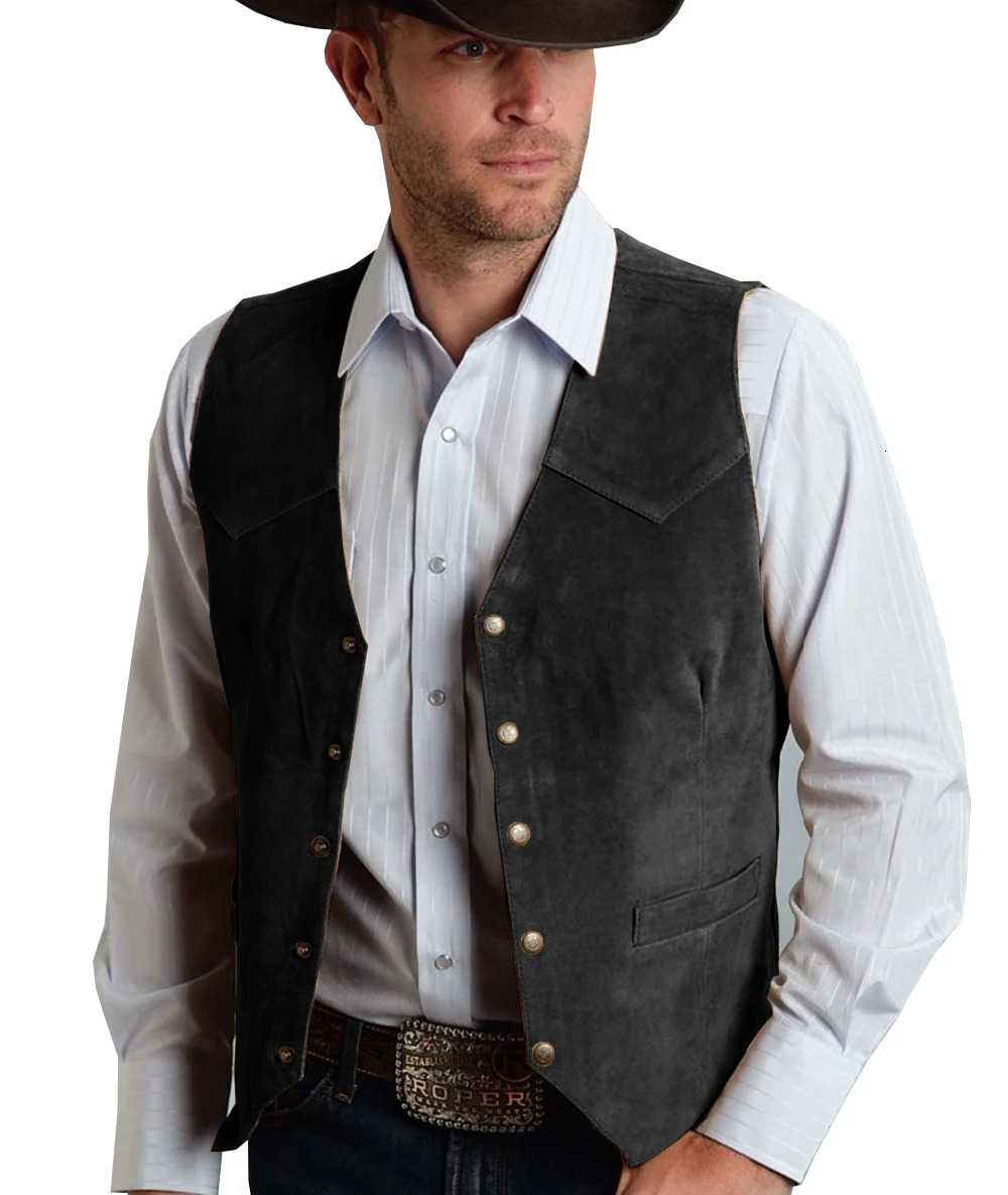 Men Vest Gold Suede Leather Gentleman Business Waistcoat Vintage Western Cowboy Regular Slim Business Banquet Men Suit Vest 240704