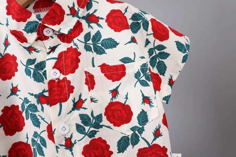 Clothing Sets New Children Baby Girls Boys Clothes Boys Full Print Roses T Shirt Short 2Pcs/Set Toddler Summer Fashion Children Clothes Suit