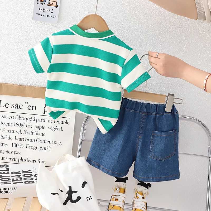 Clothing Sets Fashion Summer Kids Baby Boys Striped Dinosaur Suits Short Sleeve T-Shirt +Shorts Casual Clothes Outfit Girls Clothing 2PCS/Set