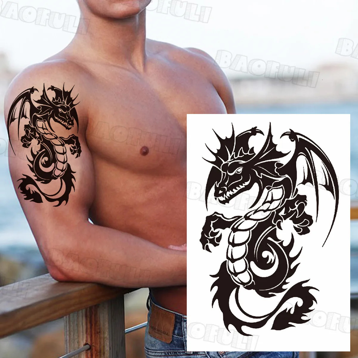DIY Compass Anchor Temporary Tattoo Adult False Lion Tiger Dragon Astronaut Tattoo Sticker Unique Waterproof Tattoo 240705