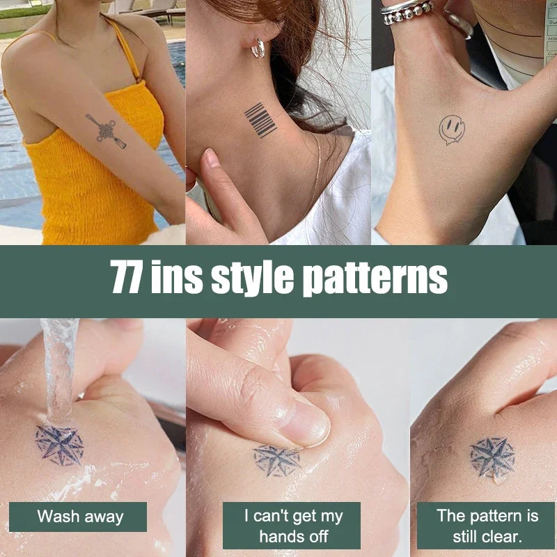 5 sheets of 77 tattoo stickers fresh herbal juice non reflective semi anent waterproof disposable cute tattoo patterns 240705