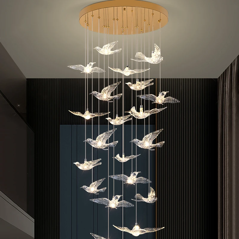 FULOC led chandelier for staircase luxury living room hanging lighting fixture hallway long spiral acrylic lamps