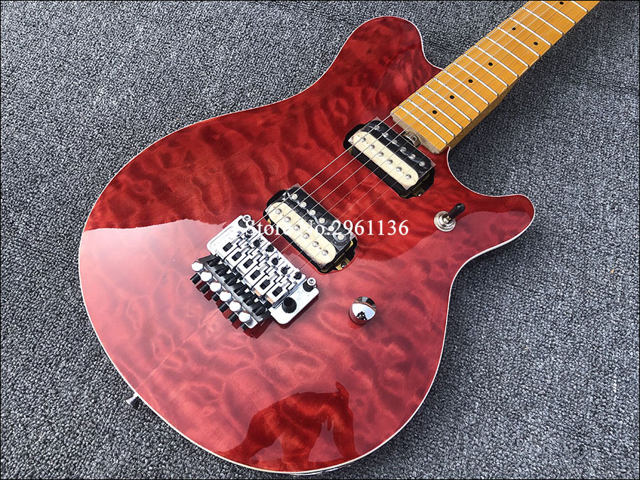 In Stock Axis Edward Eddie Van Halen Electric Guitar Translucent Red Quilted Maple Top Floyd Rose Tremolo Bridge Locking Nut White Tuners Zebra Pickups