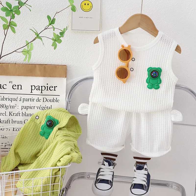 Clothing Sets Boys Summer Children Vest Set New Boys Clothes Baby Lighting Bear Sleeveless T-shirts Shorts 2pcs Wearing Eyes Casual Sport Sets