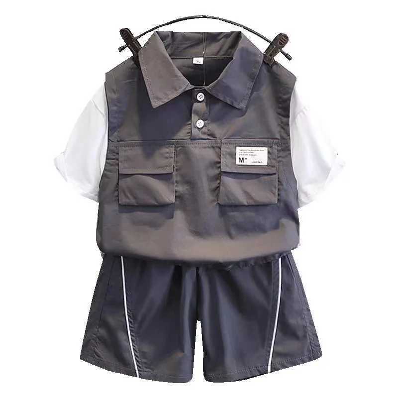 Clothing Sets Boys Summer Short sleeved Set 2024 New Fashionable Baby Summer Clothing Childrens Handsome Casual Childrens Wear 2 Pcs