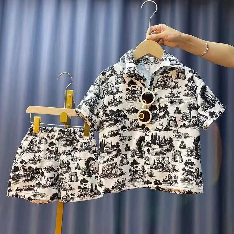 Clothing Sets Childrens Summer New Shirt set Two-piece Ultra-thin Short Sleeved Shorts Printed Handsome Baby Set Kids Outfits
