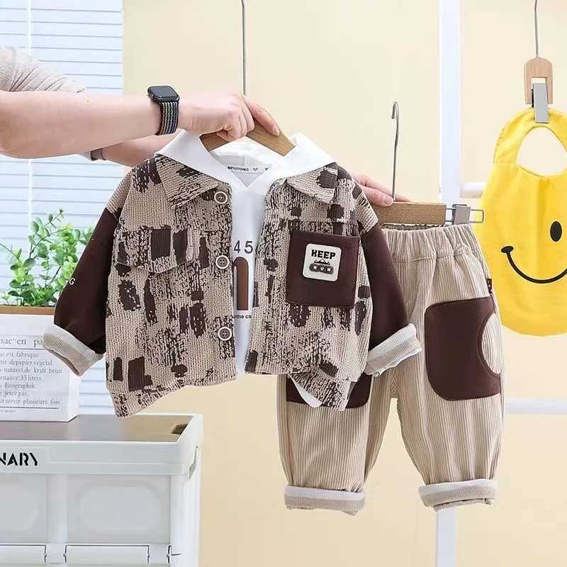 Clothing Sets Childrens Clothing Boys Spring and Autumn Set 2024 New Childrens Fashionable Three piece Set Baby Long Sleeve Fashion