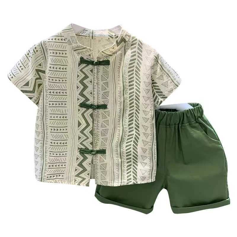 Clothing Sets Boys Summer Set New Chinese Style Set New Childrens Ancient Hanfu Trendy Baby Summer Thin Short sleeved Clothes Two Piece Set