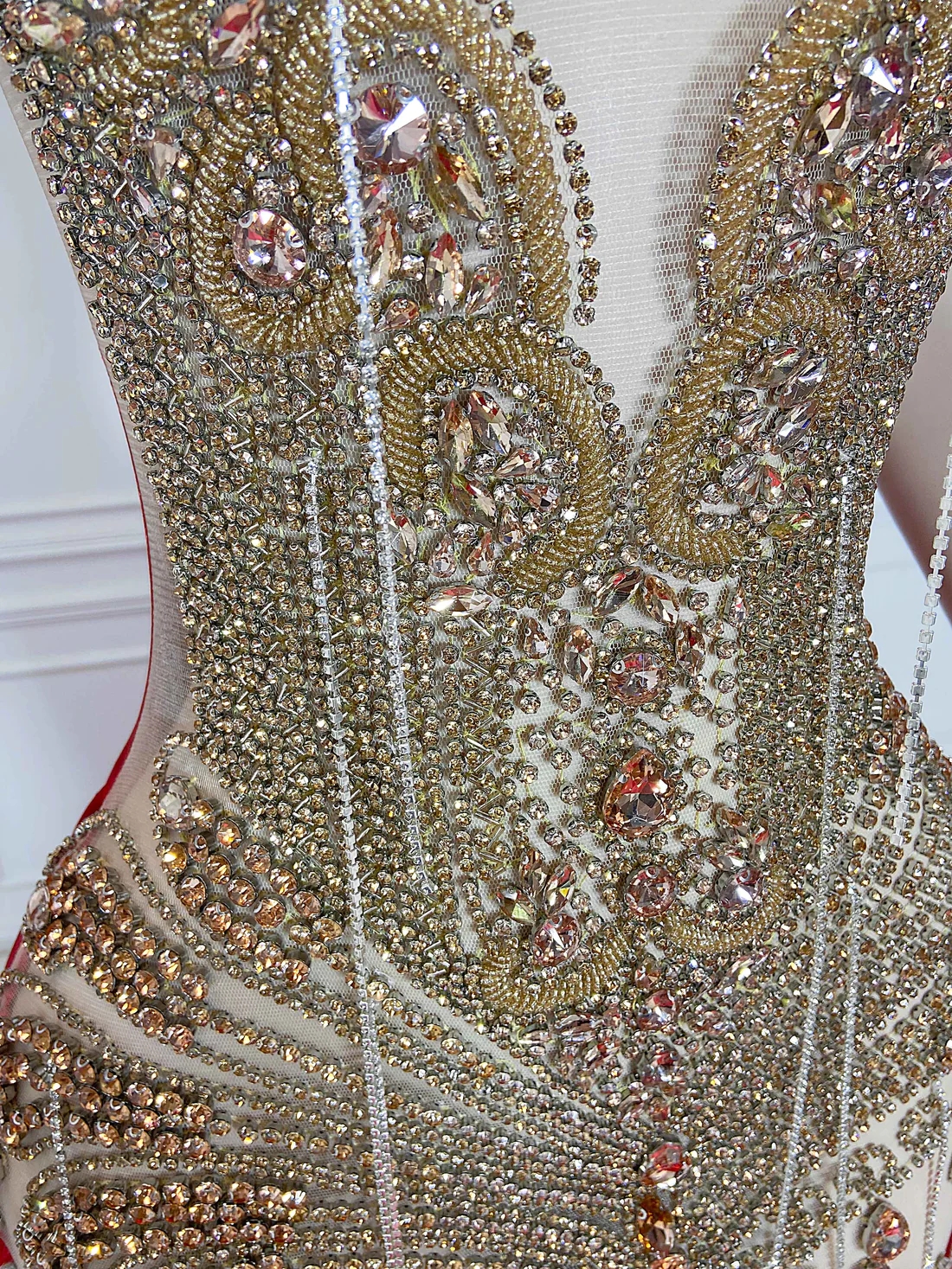 Sexy Red Sheer Women Long Prom Dresses For Black Girls Luxury Mermaid Diamond African American Prom Gowns Evening Gala Party Dresses J052