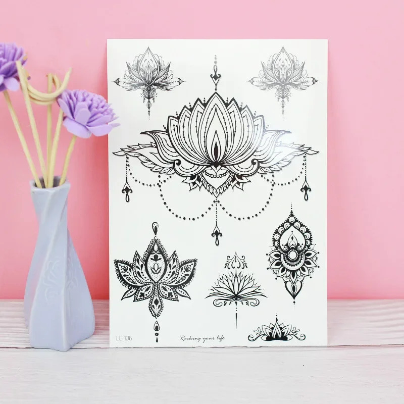 Black lace pattern rose peony girl temporary tattoo waterproof tattoo sticker 3D flower womens shoulder DIY 240705