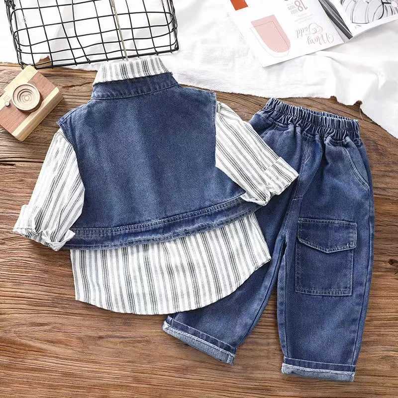Clothing Sets New Boys and Childrens Set Tank Top T-shirt Long Pants Three piece Set 3-7t Boys Clothing Childrens Clothing Childrens Set
