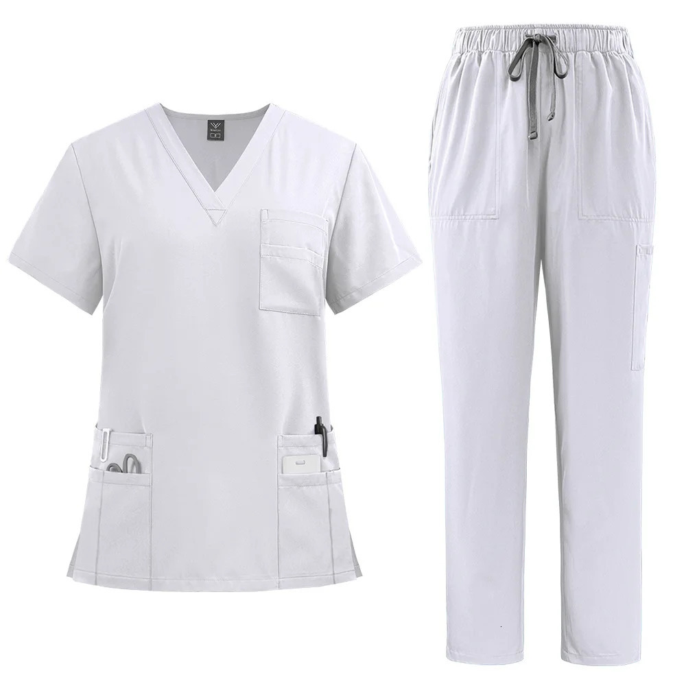 Classic Nurse Scrubs Set Men Nurse Accessories Uniform Dental Clinical Top Pants Lab Workwear Clothes 240704