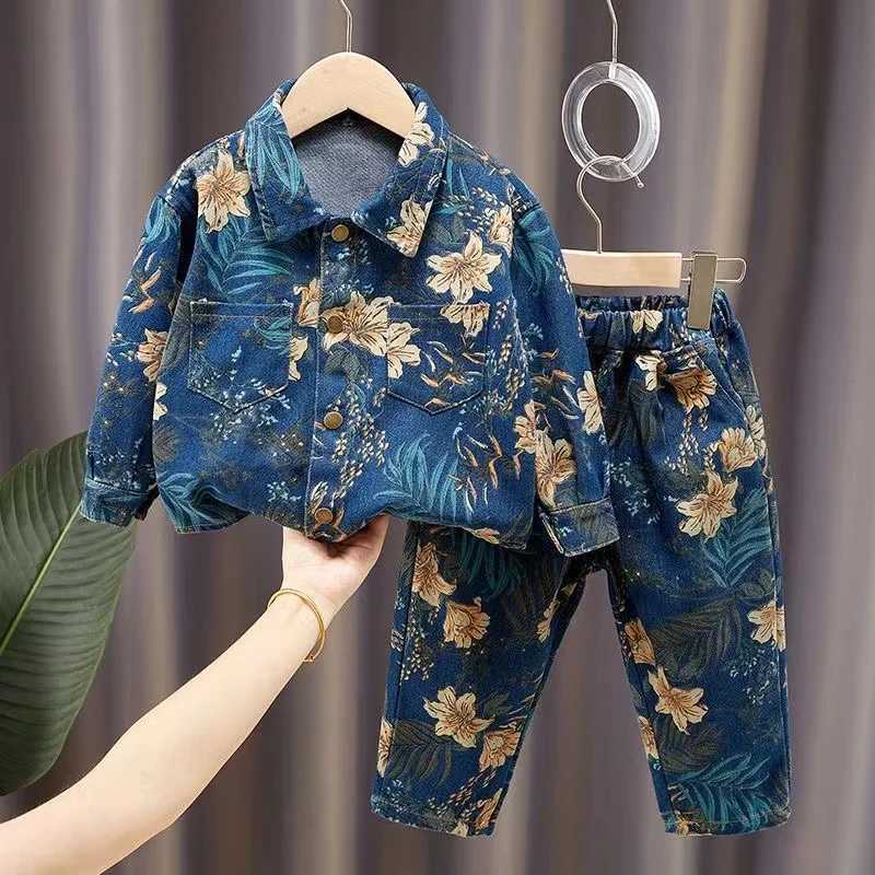 Clothing Sets Korean Suit For Boys SetsDenim Jacket+Denim Pant Autumn Two Piece Set Boys Top Clothes Set 2024 New